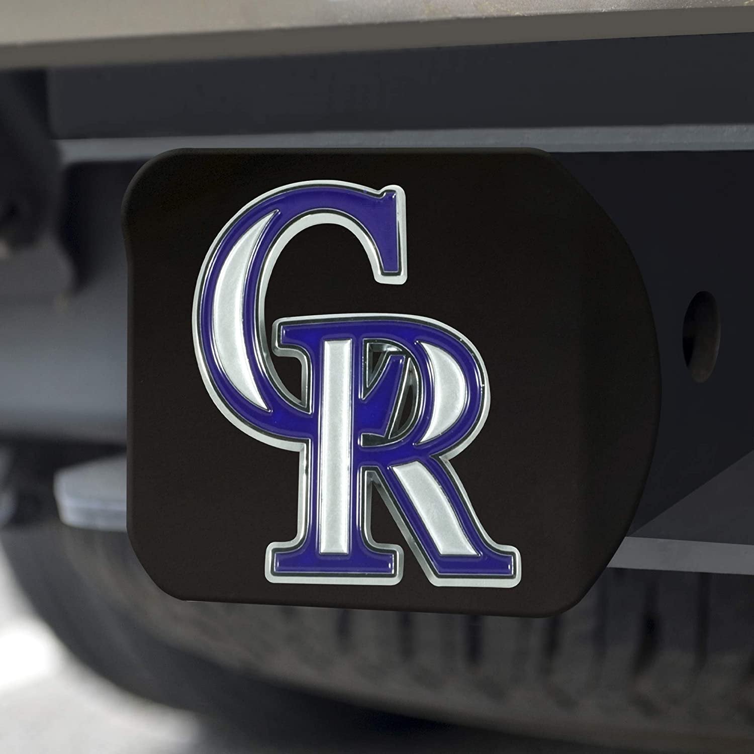 Colorado Rockies Solid Metal Black Hitch Cover with Color Metal Emblem 2 Inch Square Type III