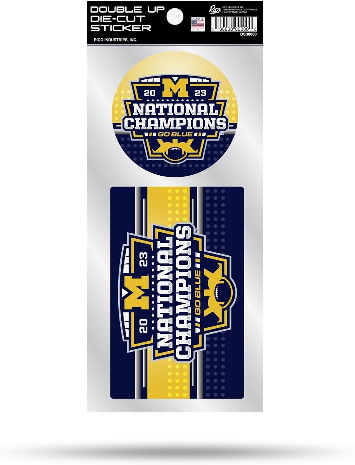 University of Michigan Wolverines 2024 Champions 4x9 Inch Double Up Decal Sticker Sheet, Flat Vinyl, Full Adhesive Backing, Great for Auto or Home