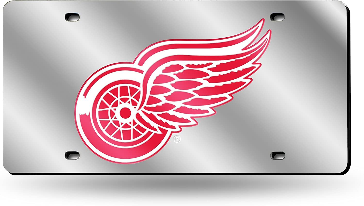 Detroit Red Wings Premium Laser Cut Tag License Plate, Mirrored Acrylic Inlaid, 12x6 Inch