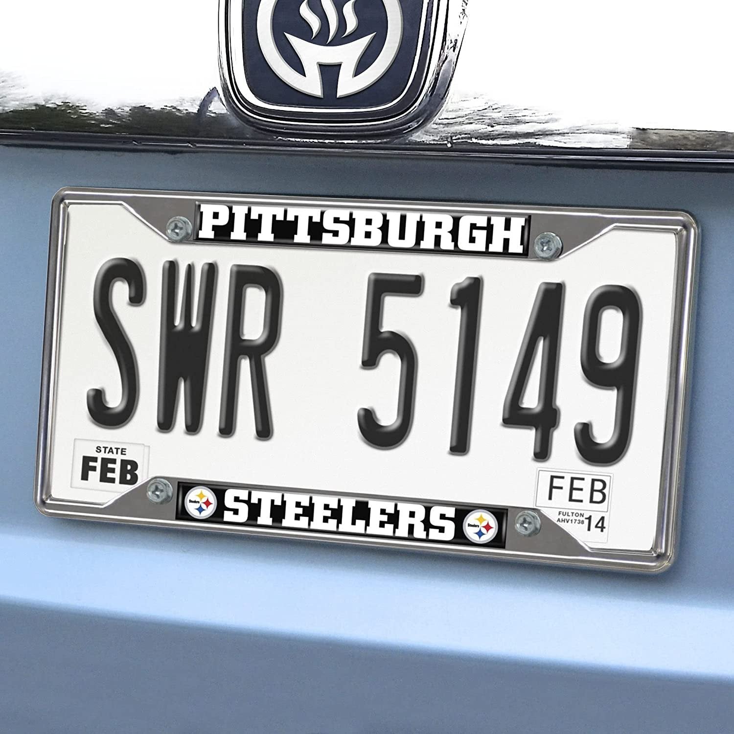 Pittsburgh Steelers Metal License Plate Frame Chrome Tag Cover 6x12 Inch