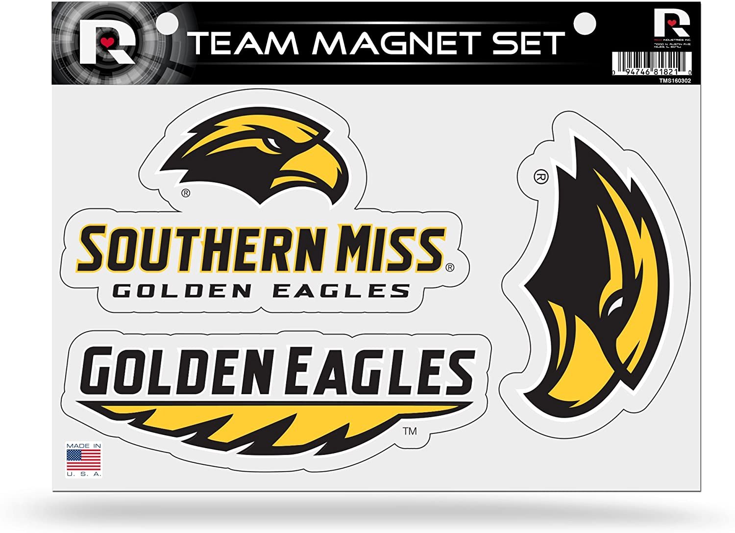 University of Southern Mississippi Golden Eagles Multi Magnet Sheet Shape Cut 8x11 Inch