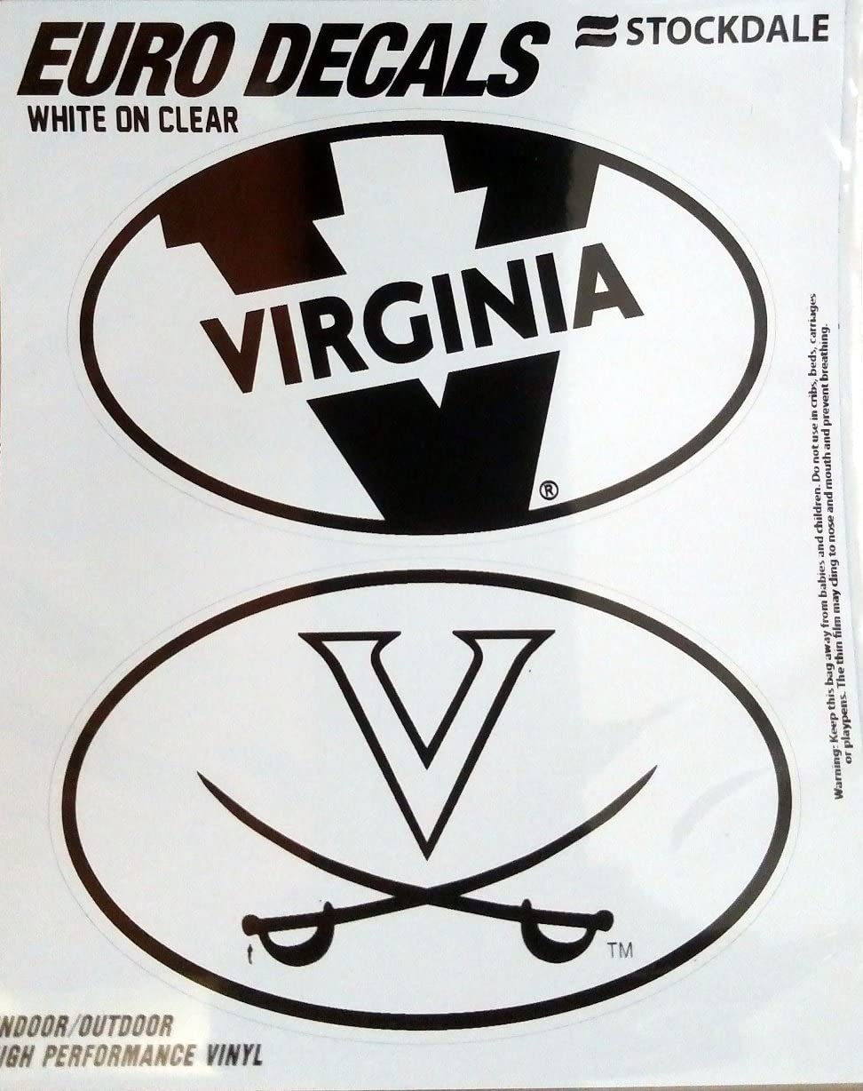 University of Virginia Cavaliers 2-Piece White and Clear Euro Decal Sticker Set, 4x2.5 Inch Each