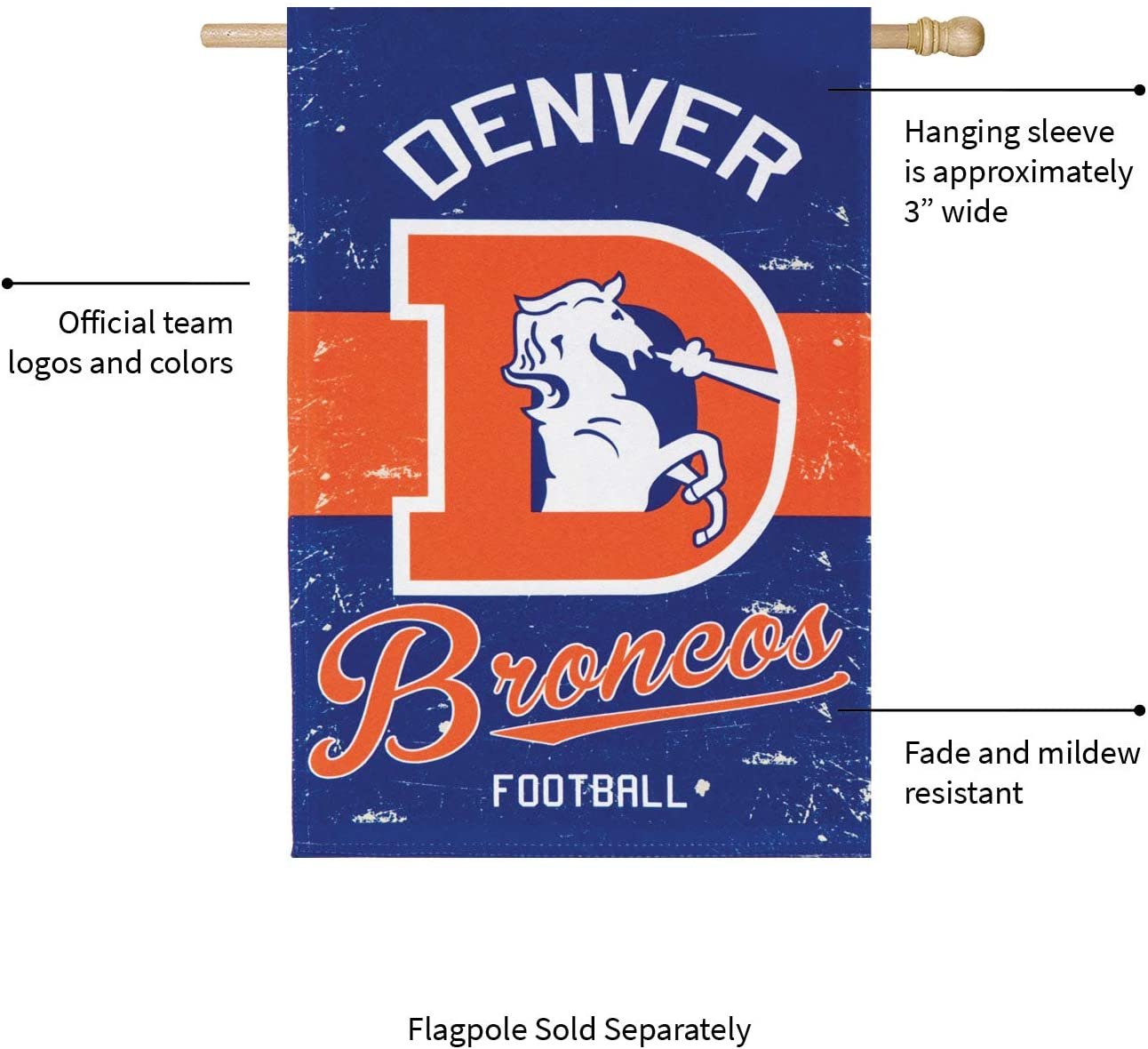 Denver Broncos Premium Garden Flag Banner, Double Sided, Retro Vintage Style, Linen, 13x18 Inch