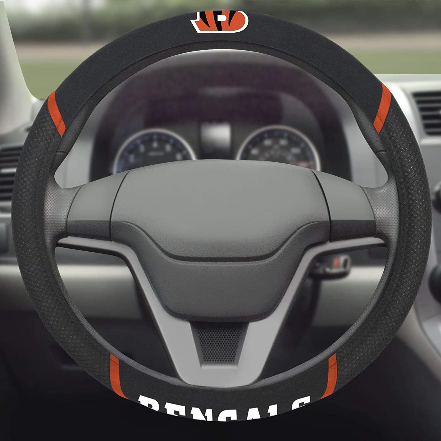 Cincinnati Bengals Steering Wheel Cover Premium Embroidered Black 15 Inch