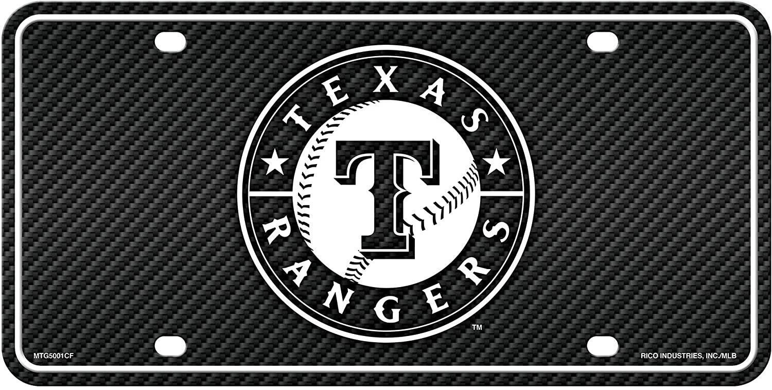 Texas Rangers Metal Auto Tag License Plate, Carbon Fiber Design, 6x12 Inch