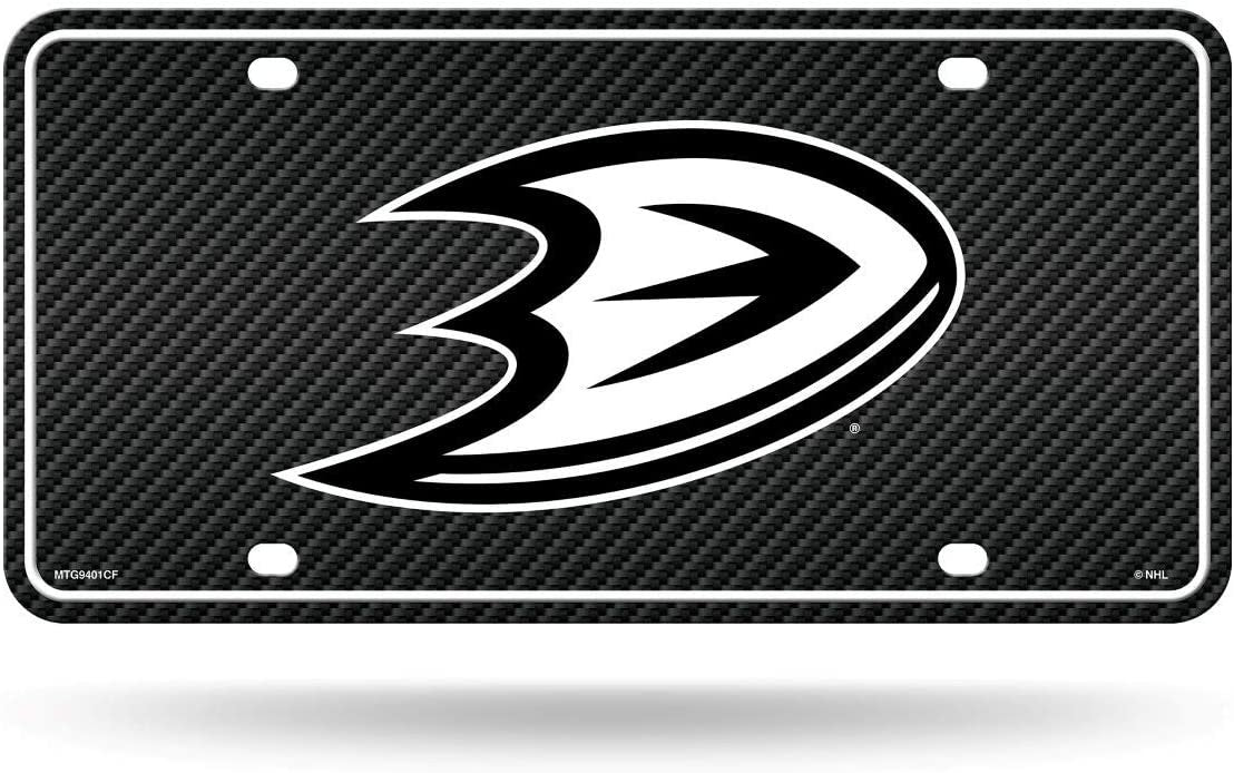 Anaheim Ducks Metal License Plate Auto Tag, Carbon Fiber Design, 6x12 Inch