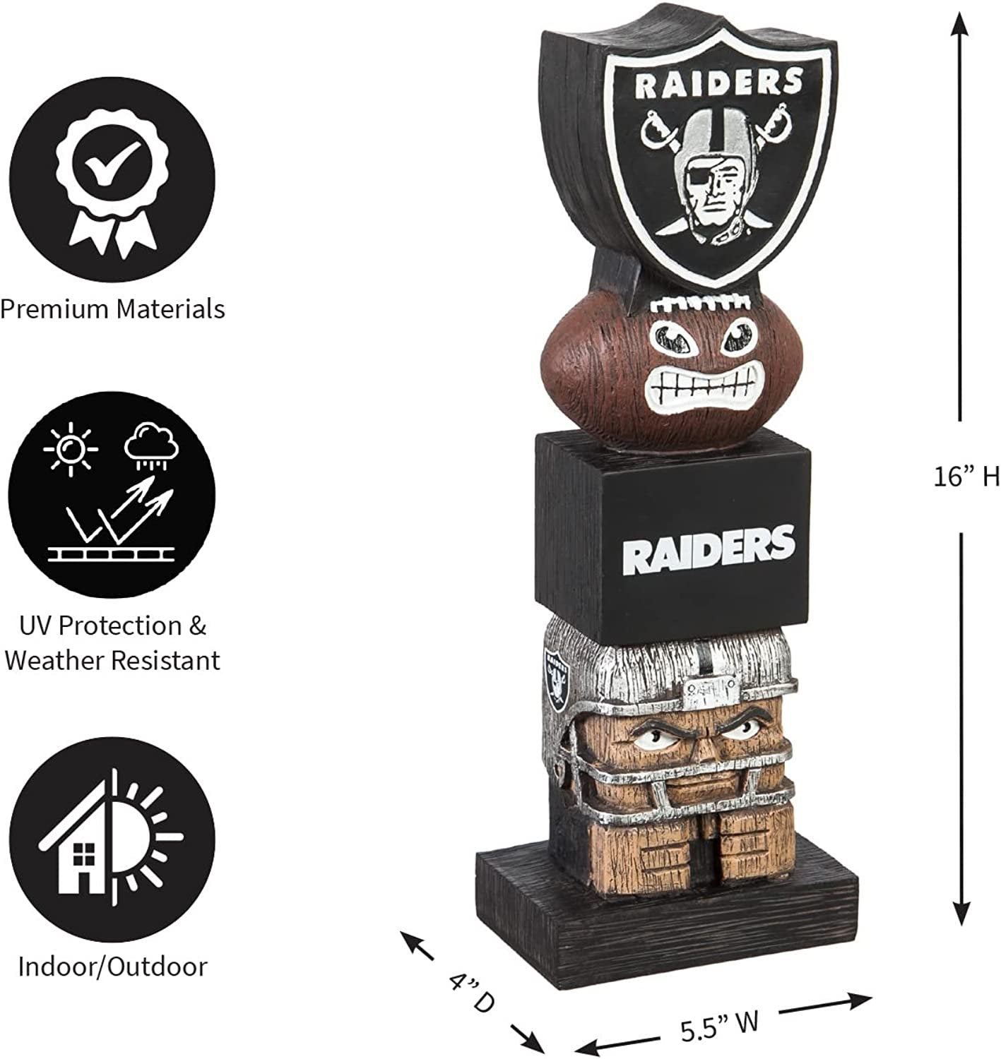 Las Vegas Raiders 16 Inch Tiki Totem Garden Statue Resin Outdoor Decoration