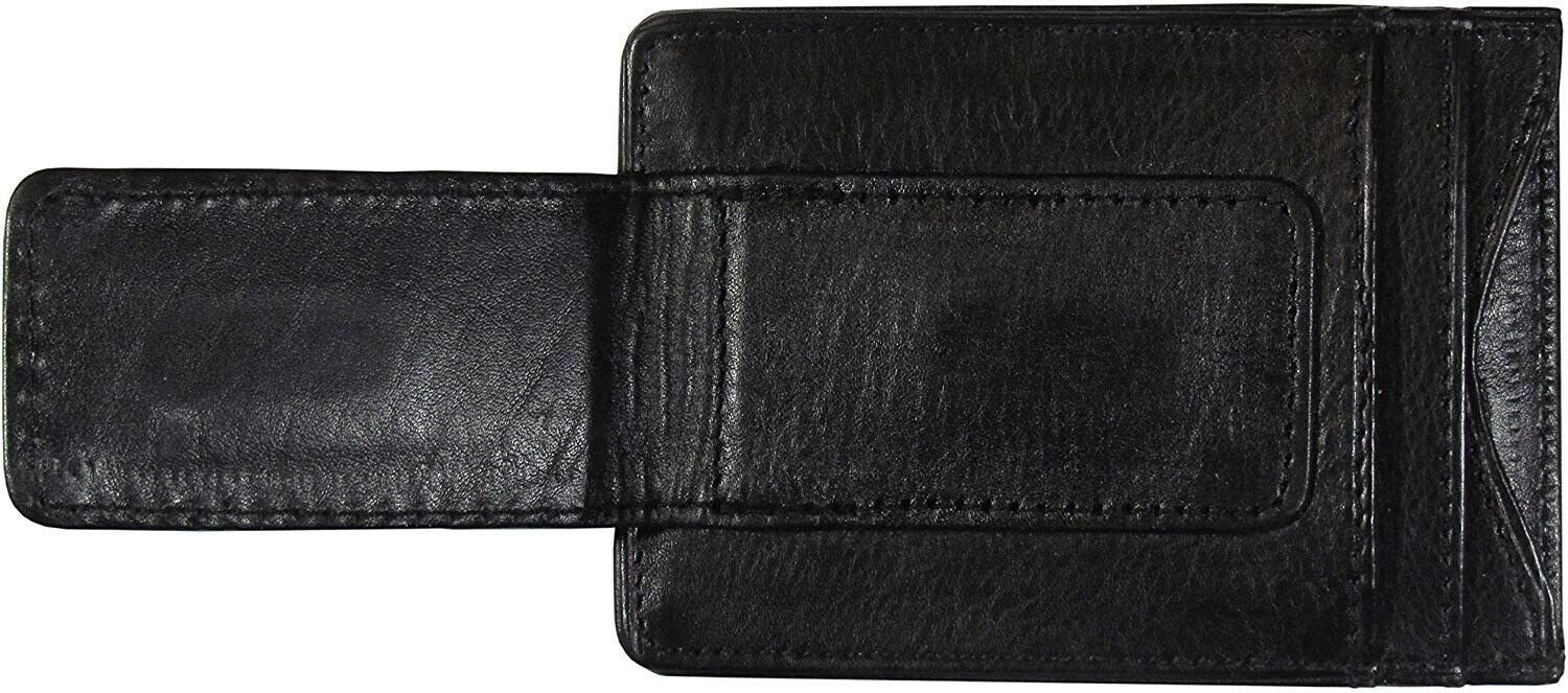 Calgary Flames Black Leather Wallet, Front Pocket Magnetic Money Clip, Printed Logo