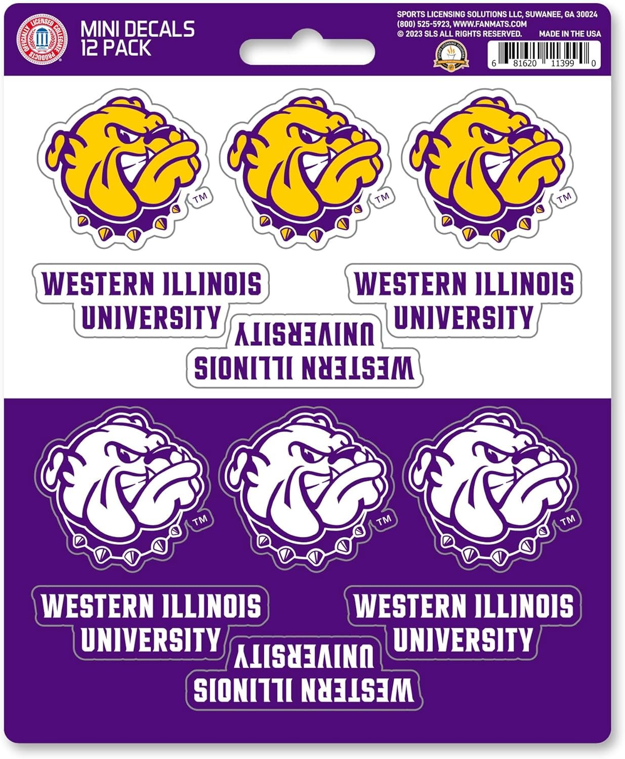 Western Illinois University Leathernecks 12-Piece Mini Decal Sticker Set, 5x6 Inch Sheet, Gift for football fans for any hard surfaces around home, automotive, personal items