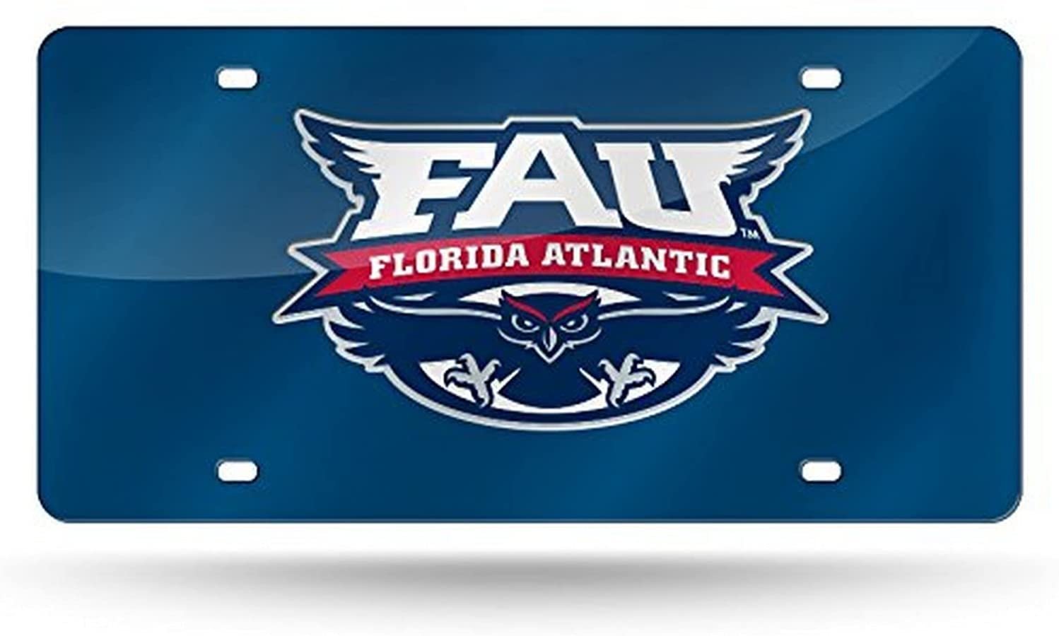 Florida Atlantic University Owls Premium Laser Cut Tag License Plate, Blue, Mirrored Acrylic Inlaid, 12x6 Inch