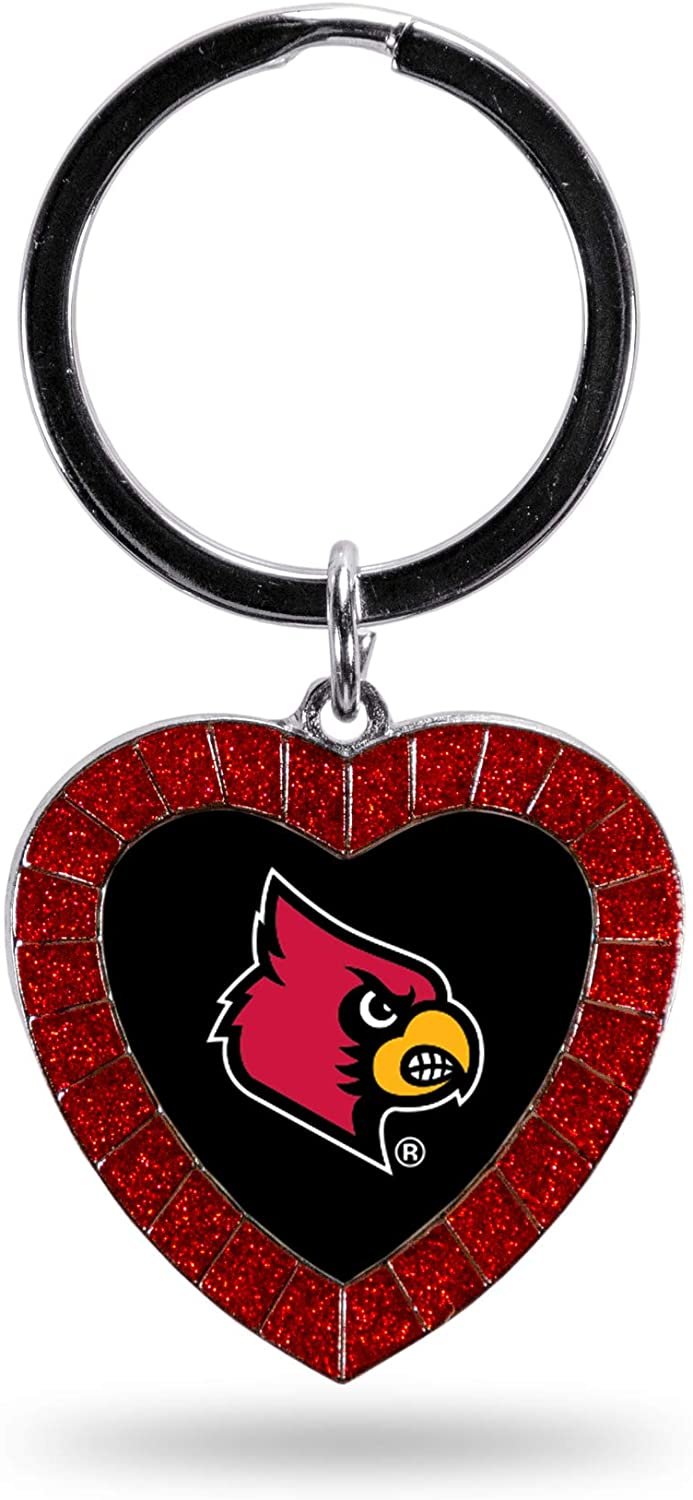 NCAA Louisville Cardinals NCAA Rhinestone Heart Colored Keychain, Red, 3-inches in length