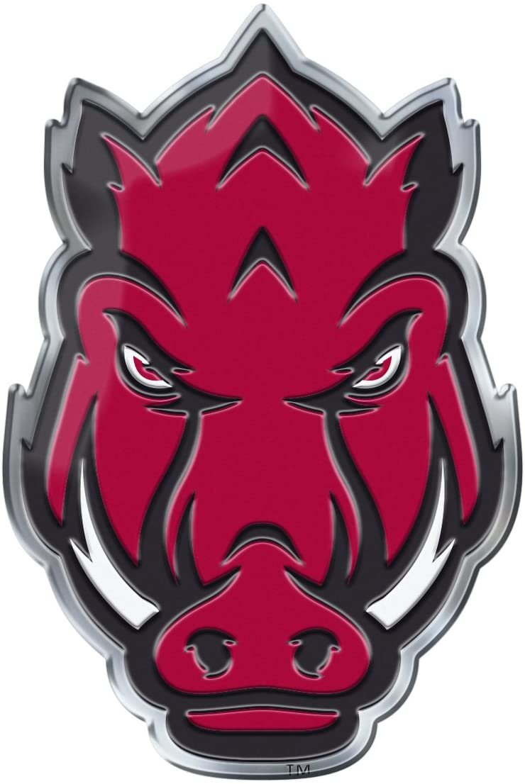 University of Arkansas Razorbacks Premium Aluminum Metal Raised Auto Emblem, Alternate Logo, Color Embossed, Full Adhesive Backing