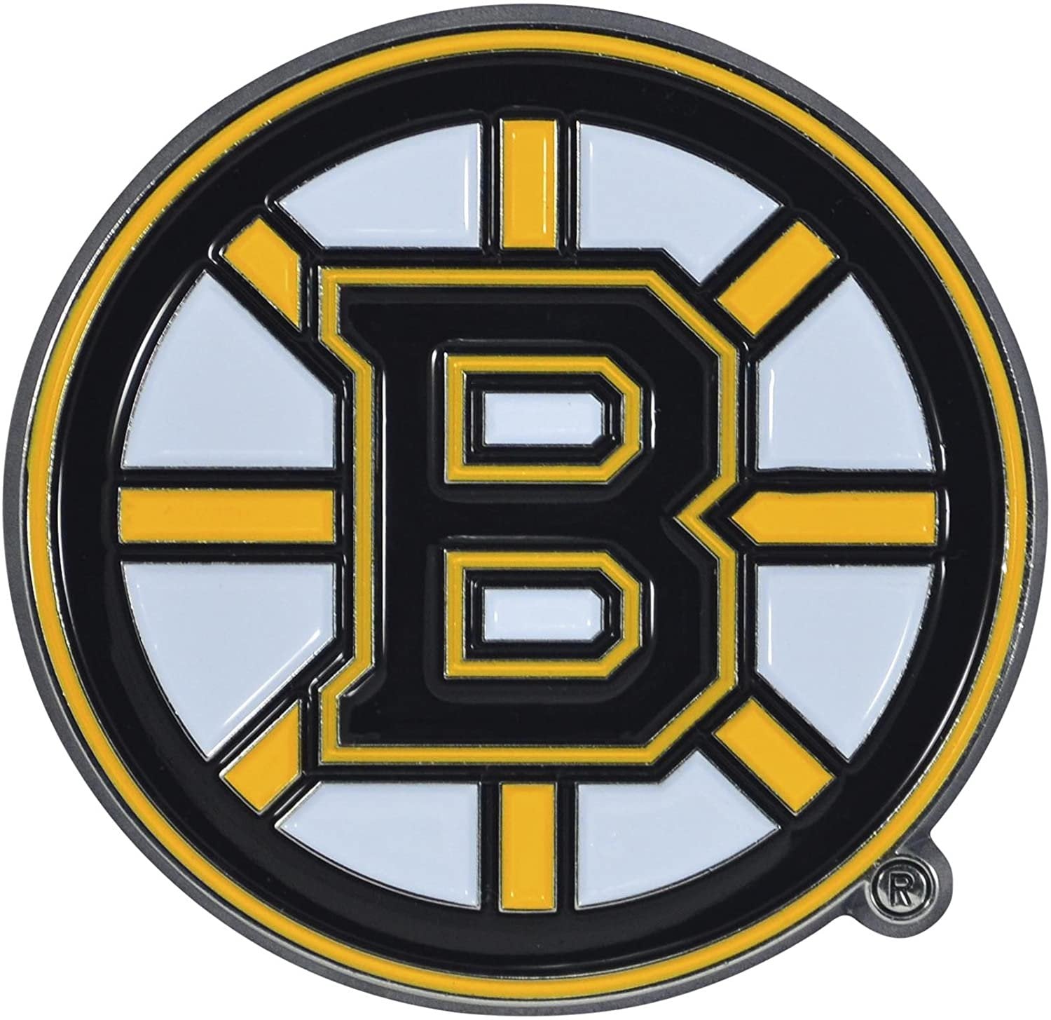 Boston Bruins Premium Solid Metal Raised Auto Emblem, Team Color, Shape Cut, Adhesive Backing