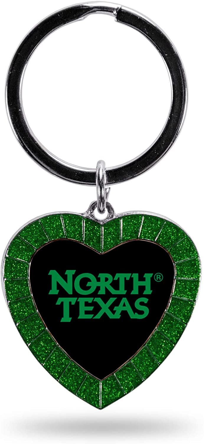 NCAA North Texas Mean Green NCAA Rhinestone Heart Colored Keychain, Green, 3-inches in length