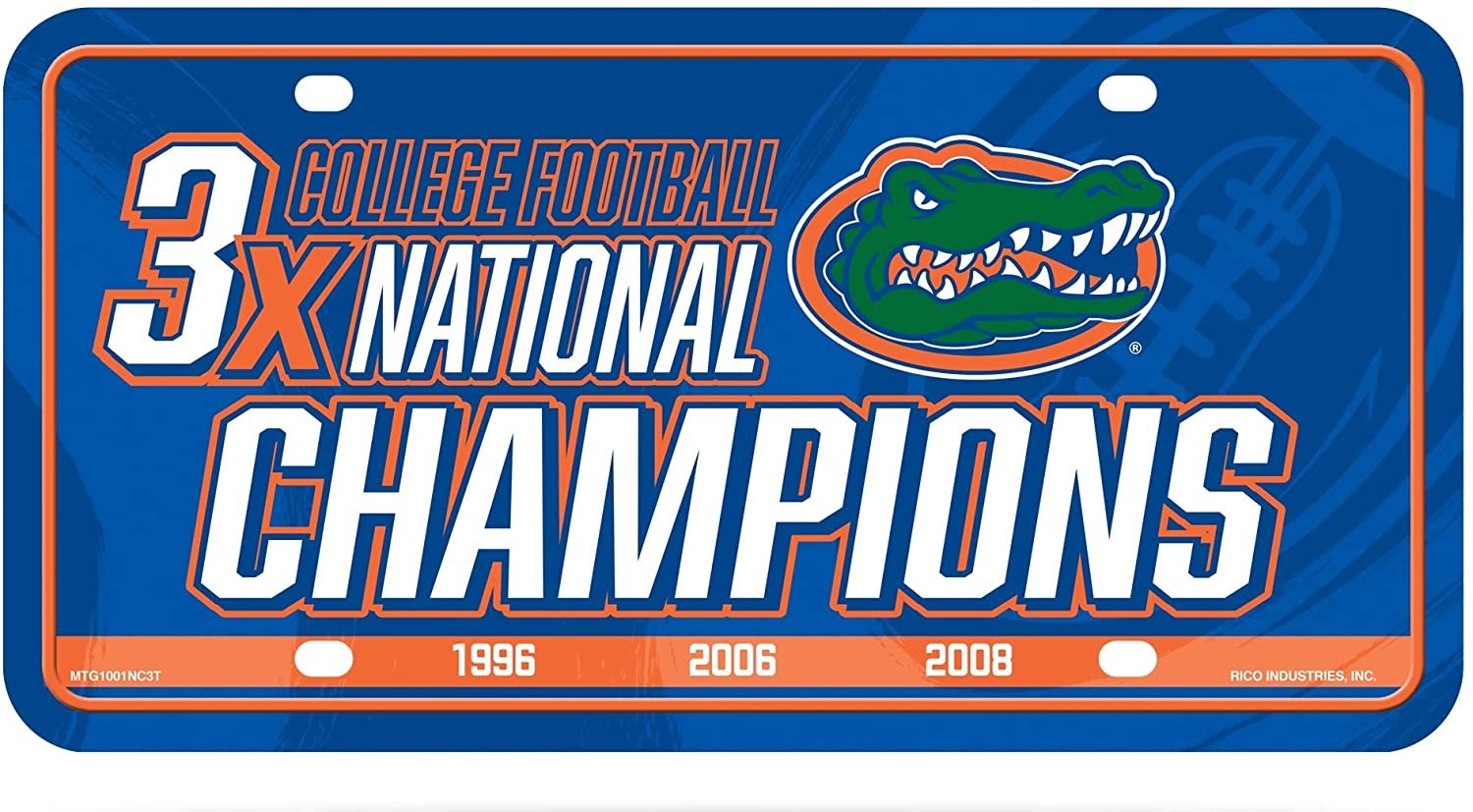 University of Florida Gators Metal Auto Tag License Plate, 3-Time Champions, 6x12 Inch