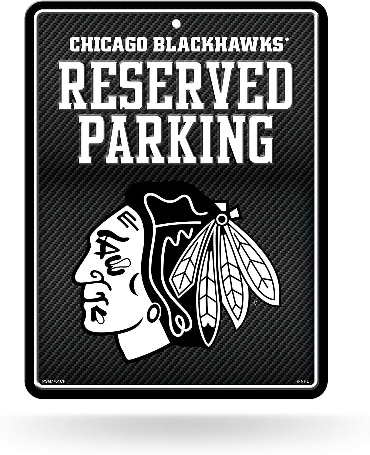 Chicago Blackhawks Metal Parking Novelty Wall Sign 8.5 x 11 Inch Carbon Fiber Design