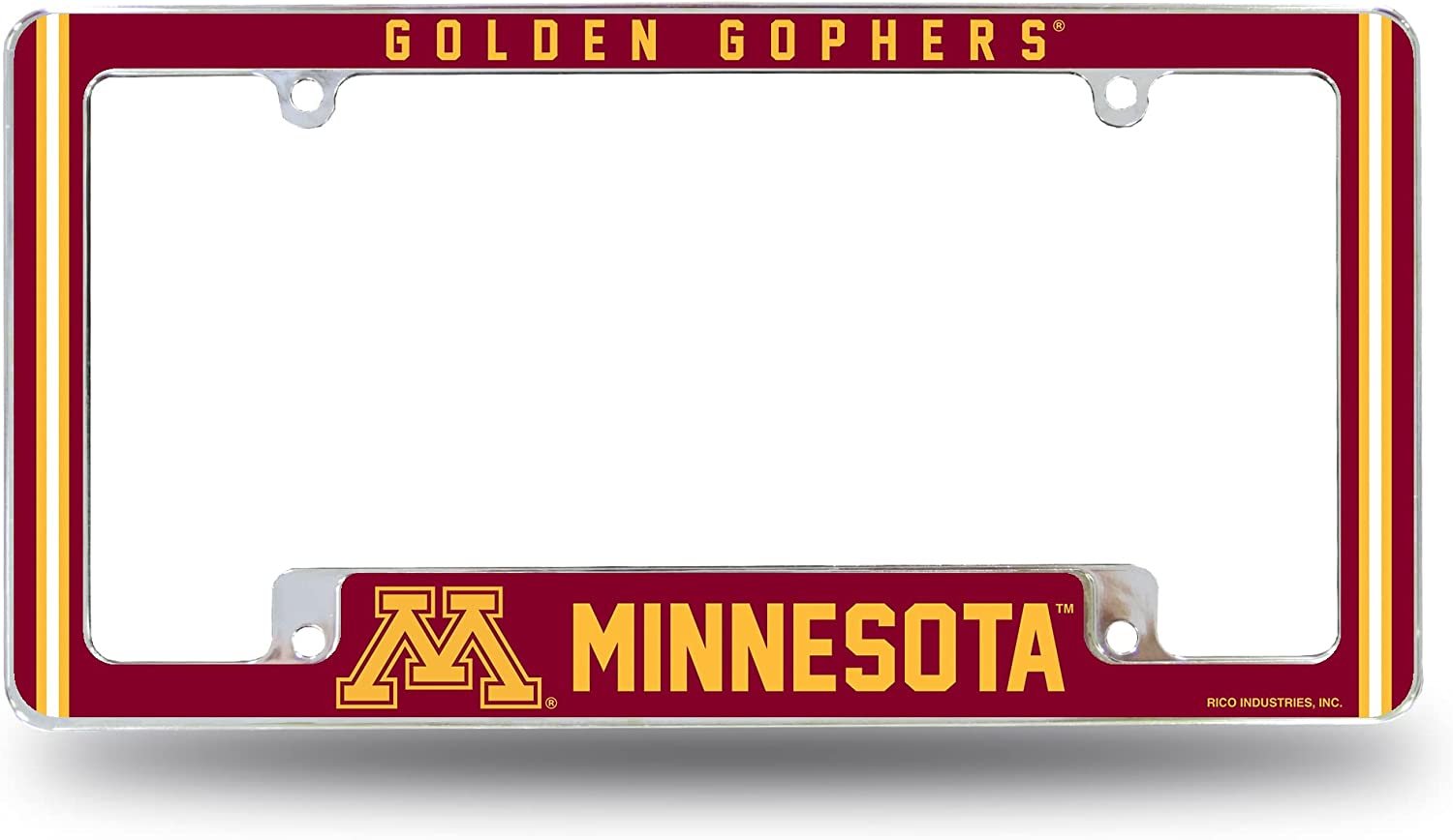 University of Minnesota Golden Gophers Metal License Plate Frame Chrome Tag Cover Alternate Design 6x12 Inch