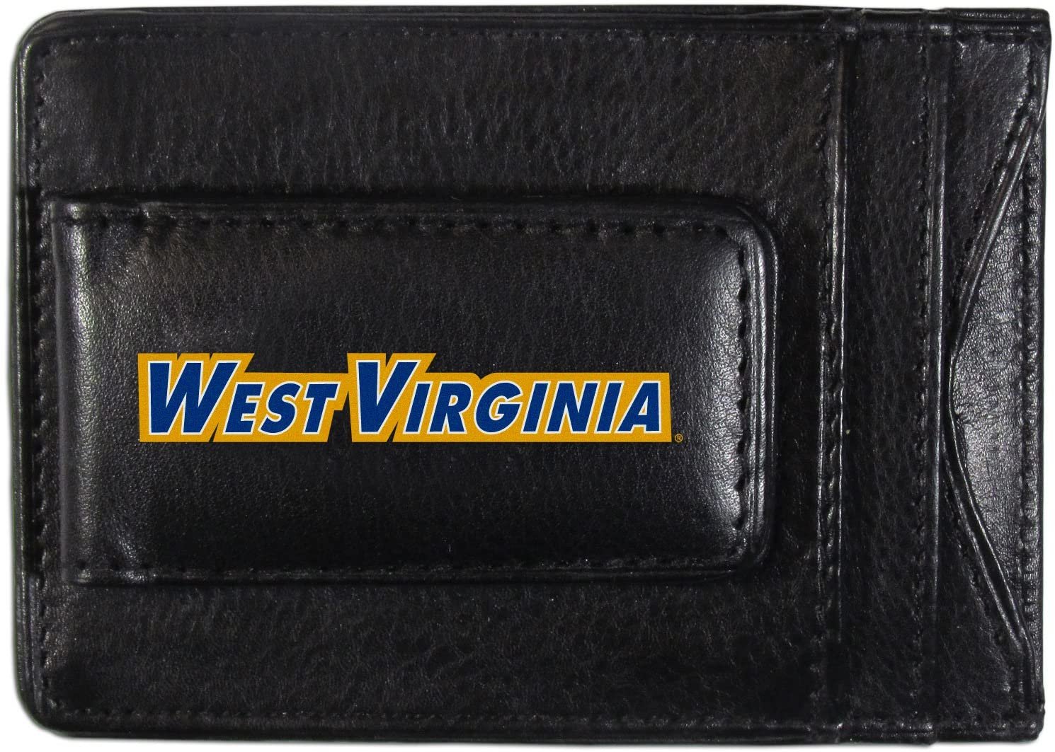 West Virginia University Mountaineers Black Leather Wallet, Front Pocket Magnetic Money Clip, Printed Logo