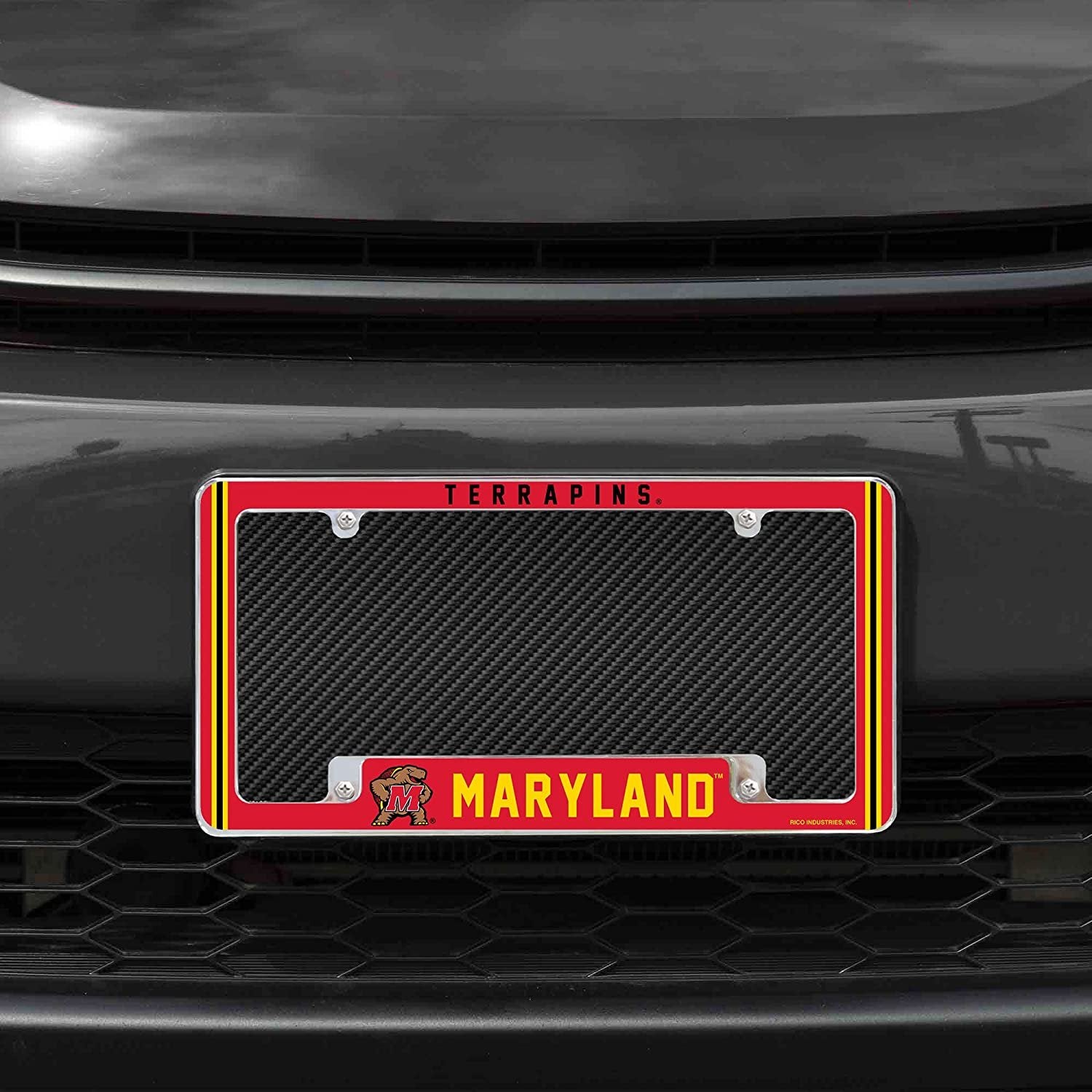 University of Maryland Terrapins Metal License Plate Frame Chrome Tag Cover Alternate Design 6x12 Inch