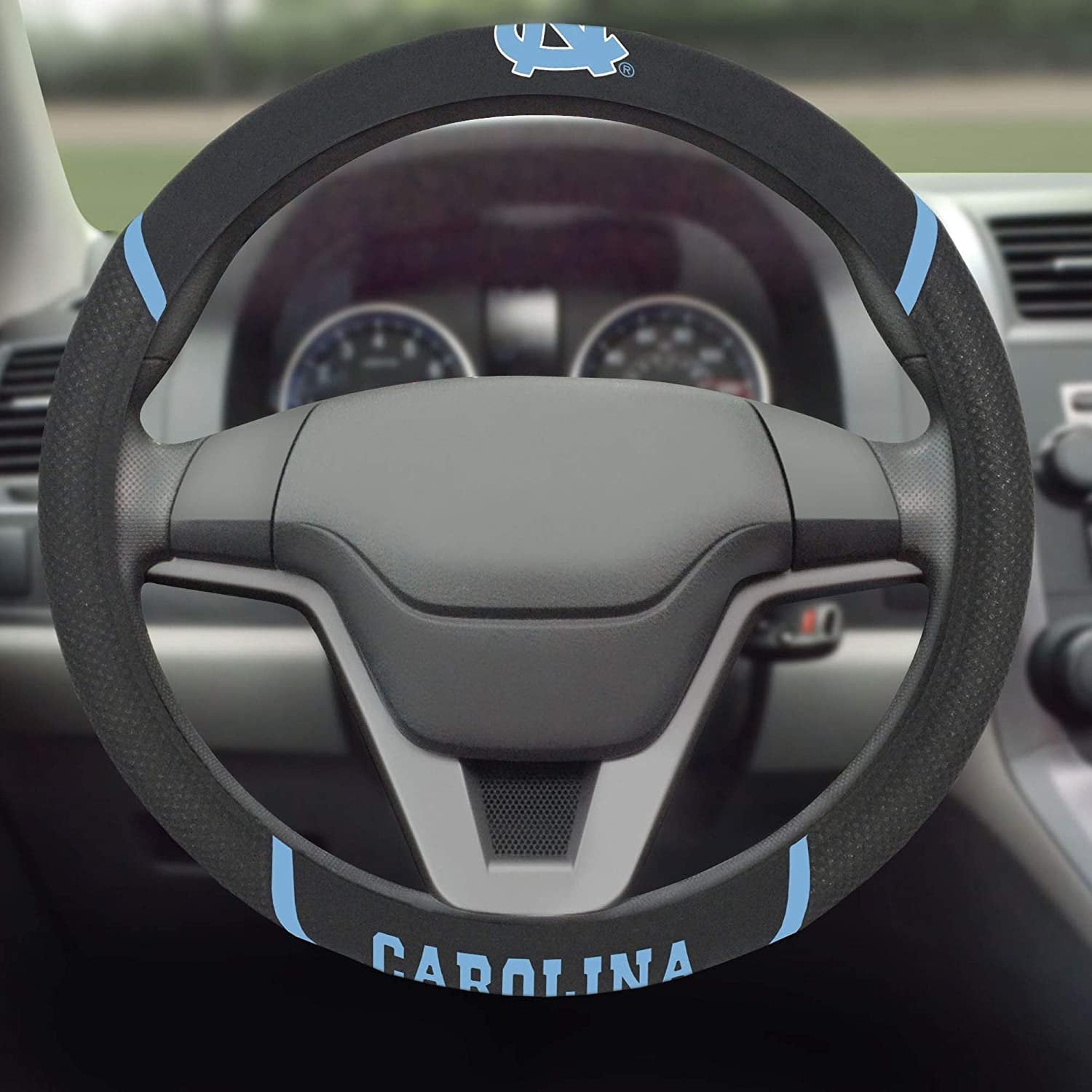 North Carolina Tar Heels Steering Wheel Cover Premium Embroidered Black 15 Inch University of