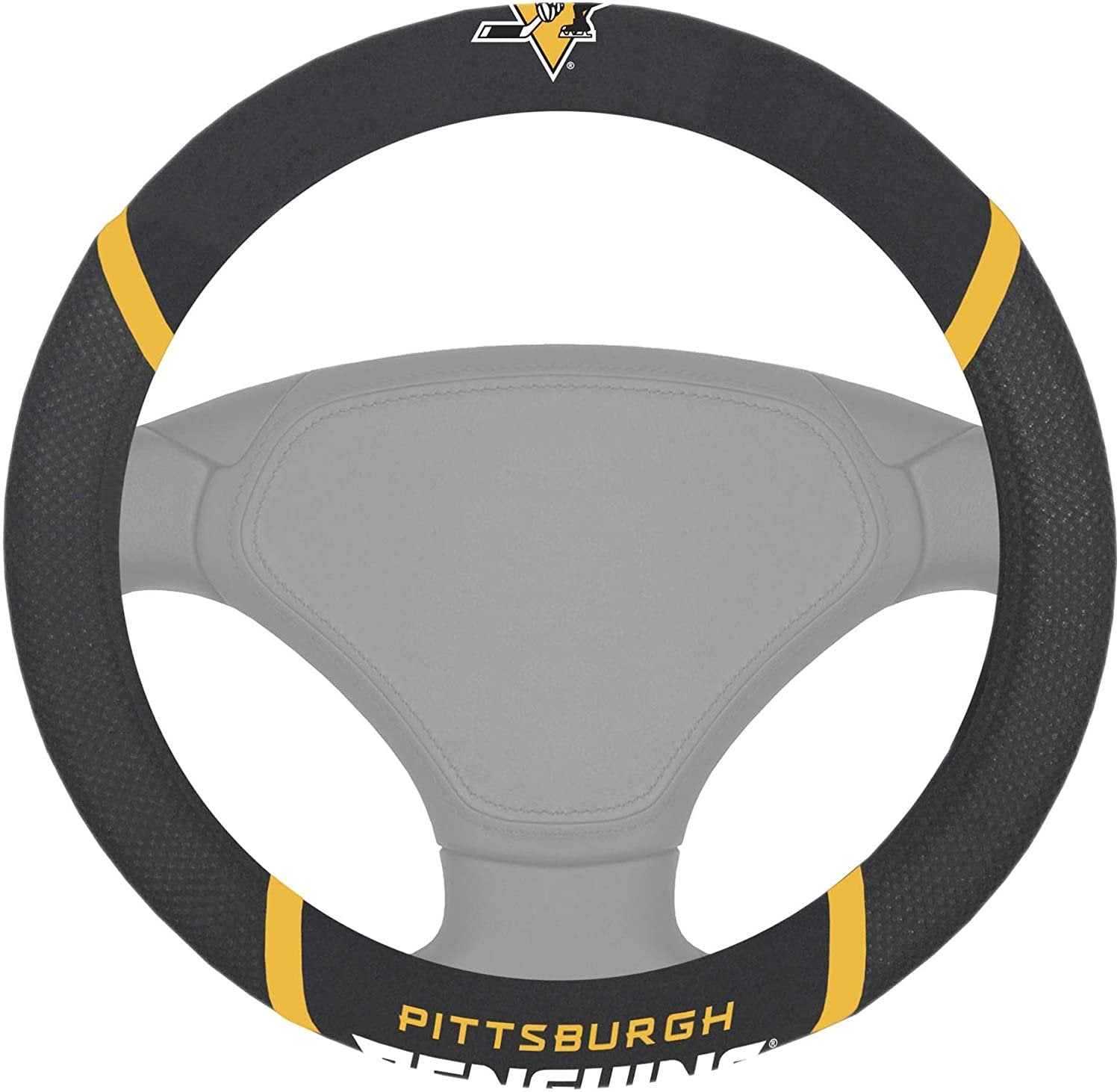 Pittsburgh Penguins Steering Wheel Cover Premium Embroidered Black 15 Inch