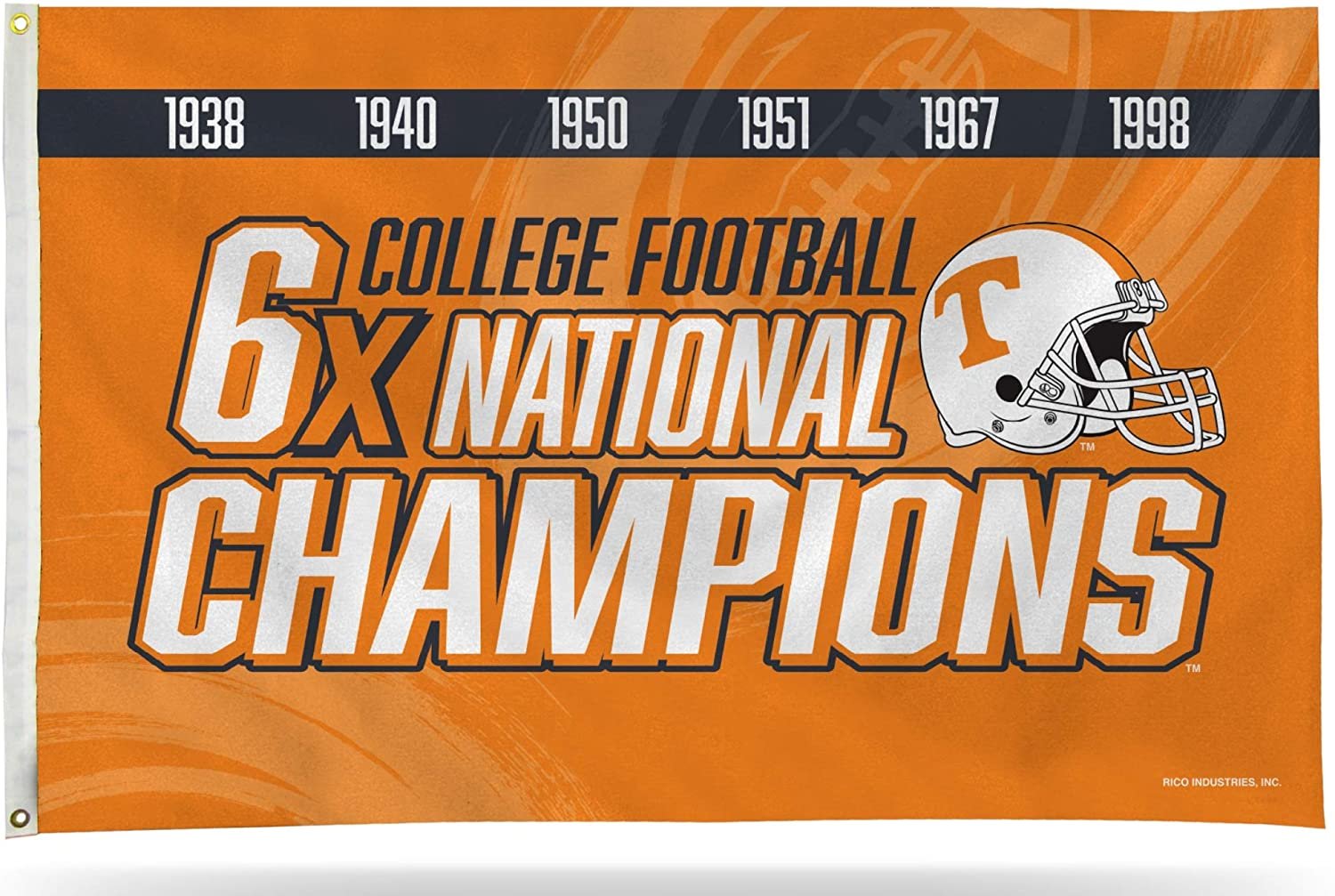 University of Tennessee Volunteers 6-Time Champions Premium 3x5 Feet Flag Banner, Logo Design, Metal Grommets, Outdoor Use, Single Sided