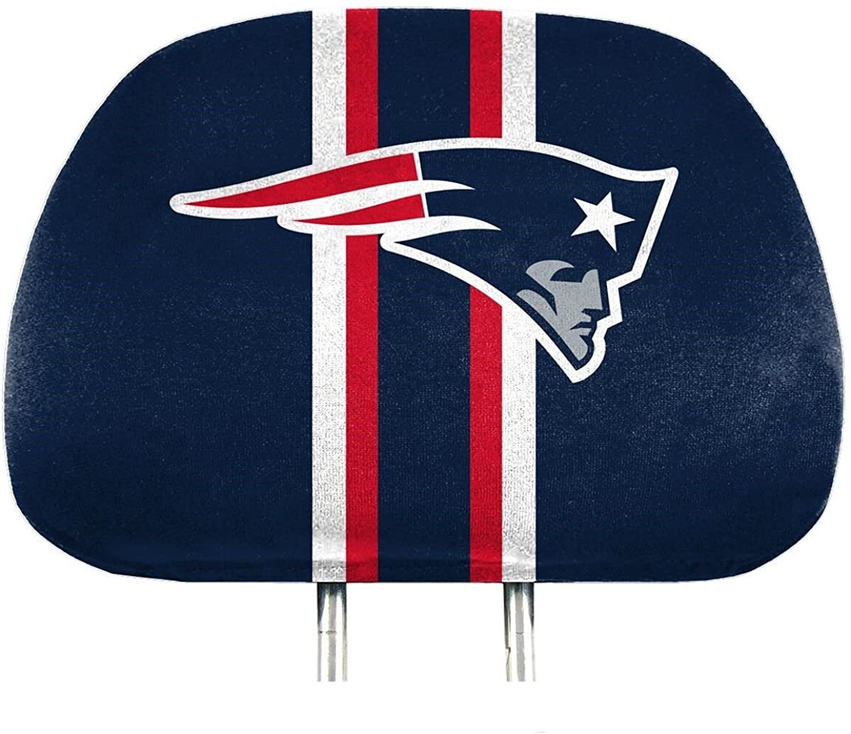 New England Patriots Premium Pair of Auto Head Rest Covers, Full Color Printed, Elastic, 10x14 Inch