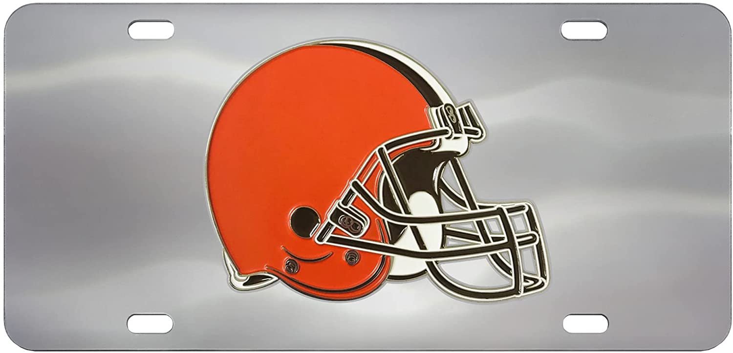 Cleveland Browns License Plate Tag, Premium Stainless Steel Diecast, Chrome, Raised Solid Metal Color Emblem, 6x12 Inch