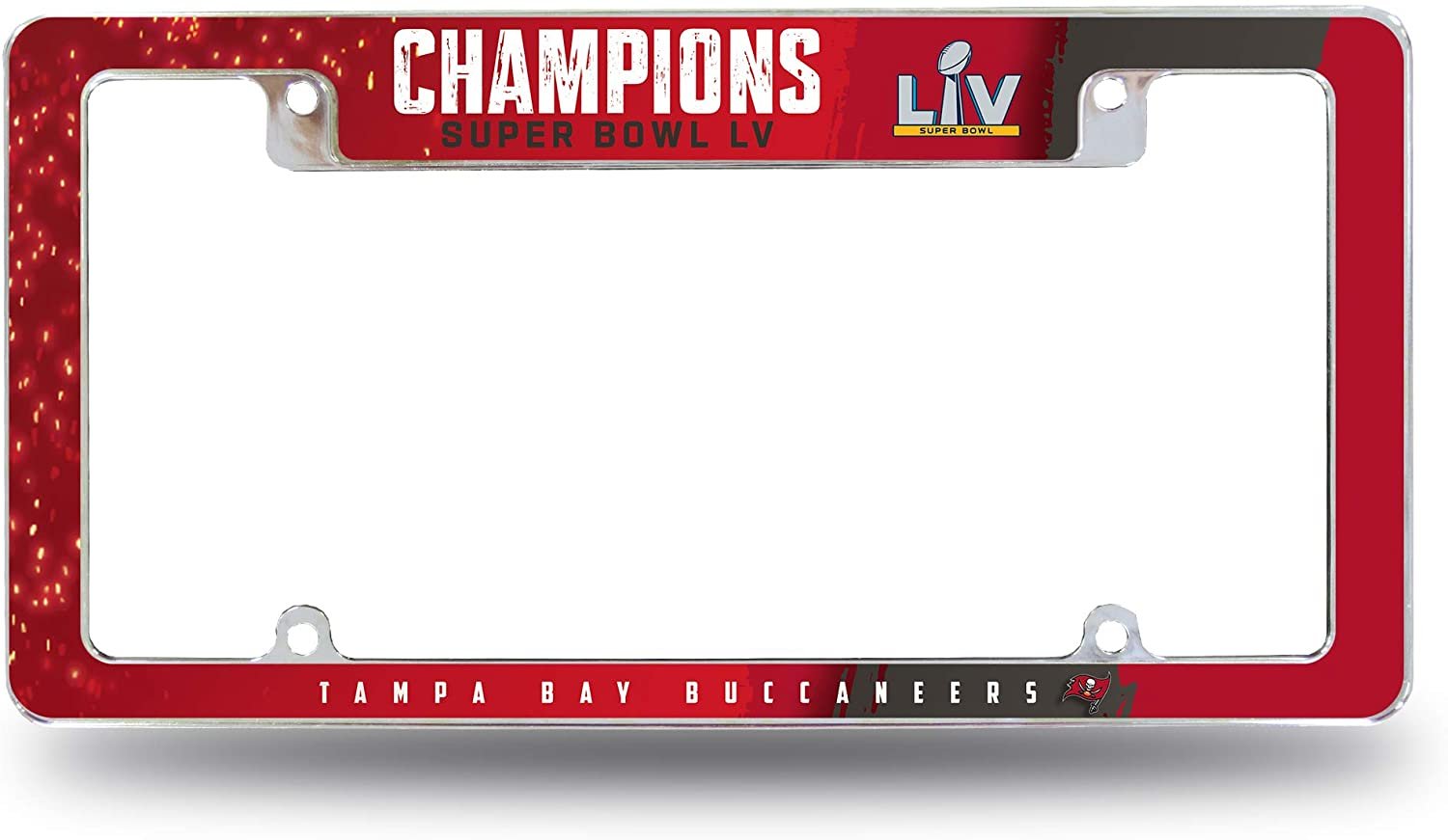 Tampa Bay Buccaneers Super Bowl LV Champions Metal License Plate Frame Tag Cover, All Over Design, 12x6 Inch