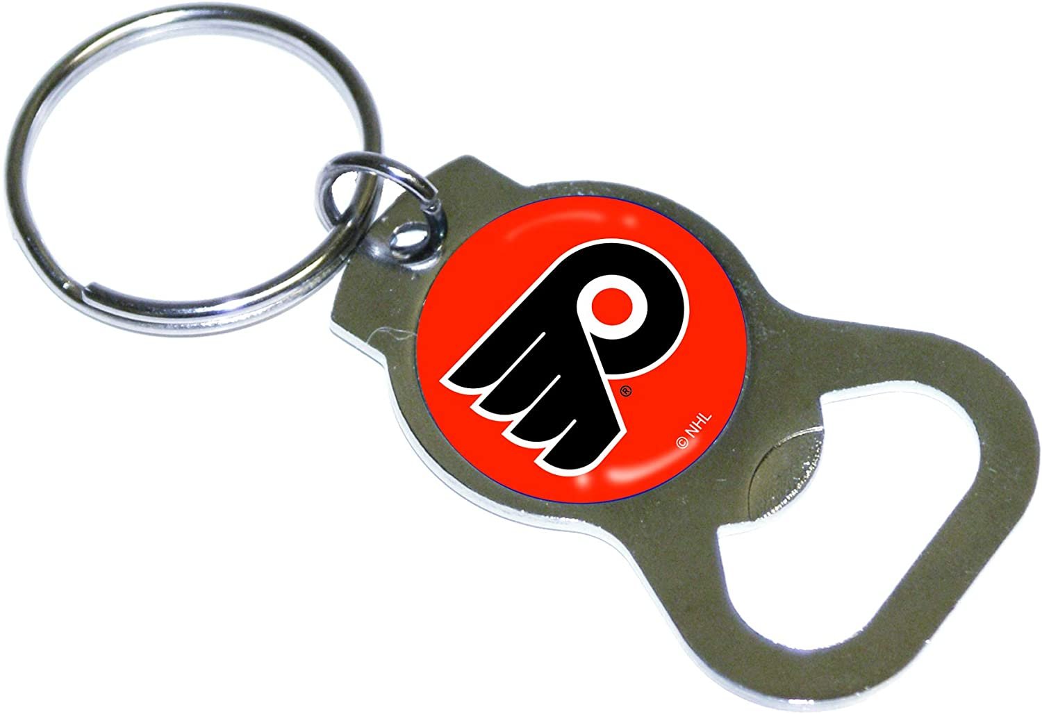 Philadelphia Flyers Premium Solid Metal Bottle Opener Keychain, Silver Key Ring, Team Logo