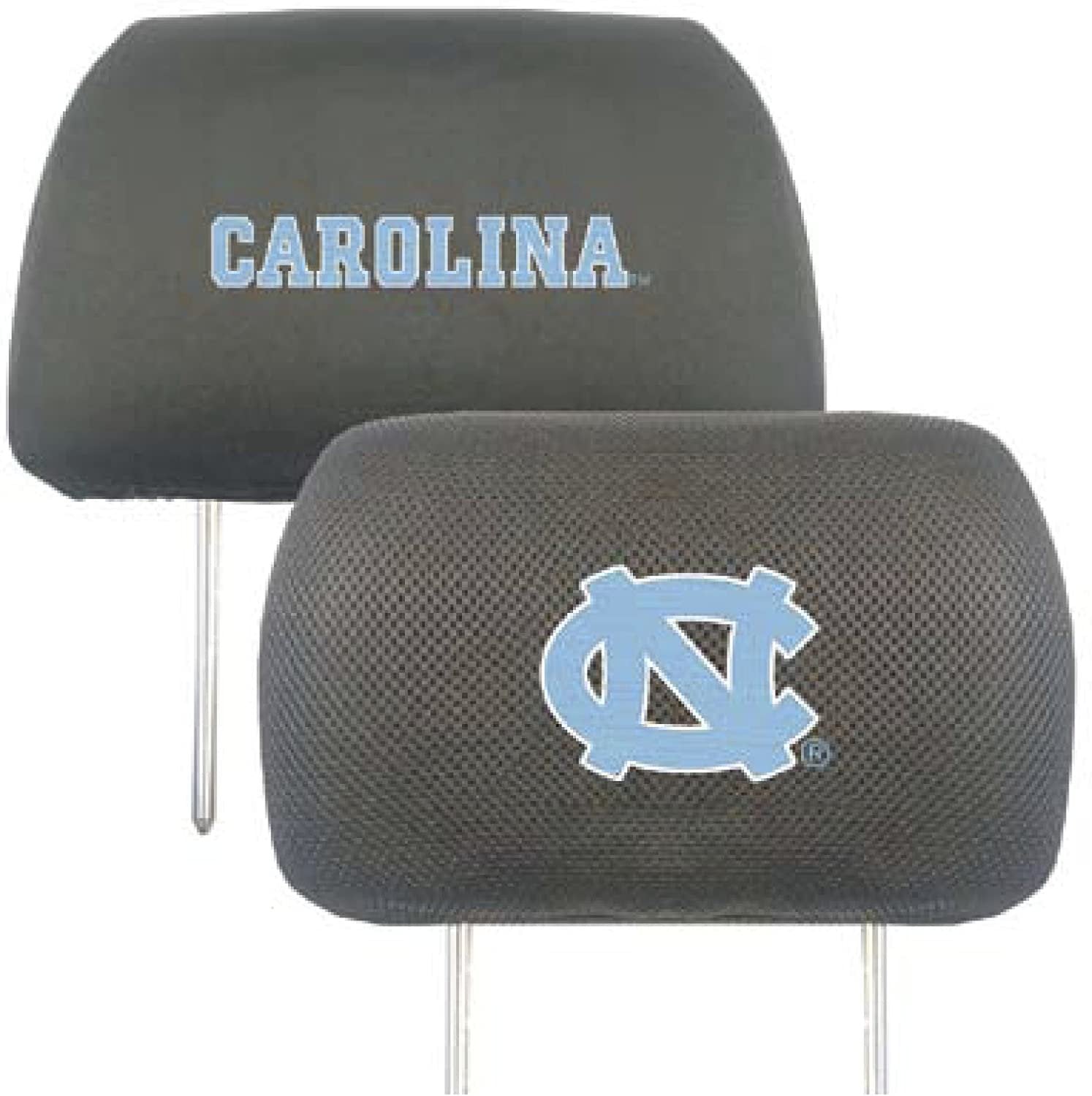 University of North Carolina Tar Heels Pair of Premium Auto Head Rest Covers, Embroidered, Black Elastic, 14x10 Inch