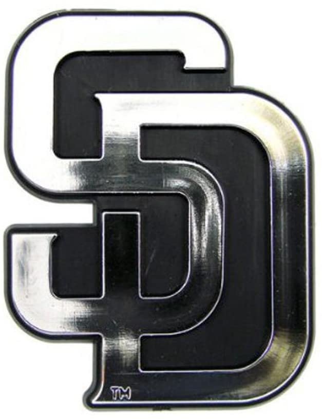 San Diego Padres Auto Emblem, Plastic Molded, Silver Chrome Color, Raised 3D Effect, Adhesive Backing