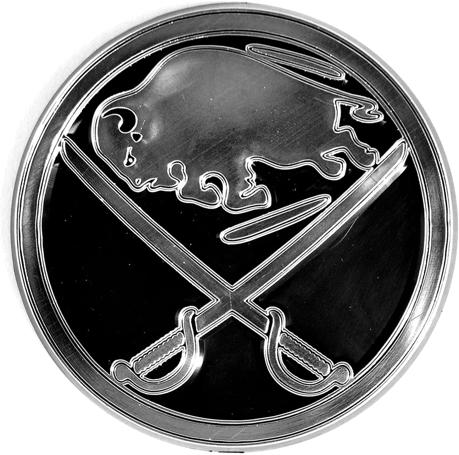 Buffalo Sabres Auto Emblem, Plastic Molded, Silver Chrome Color, Raised 3D Effect, Adhesive Backing