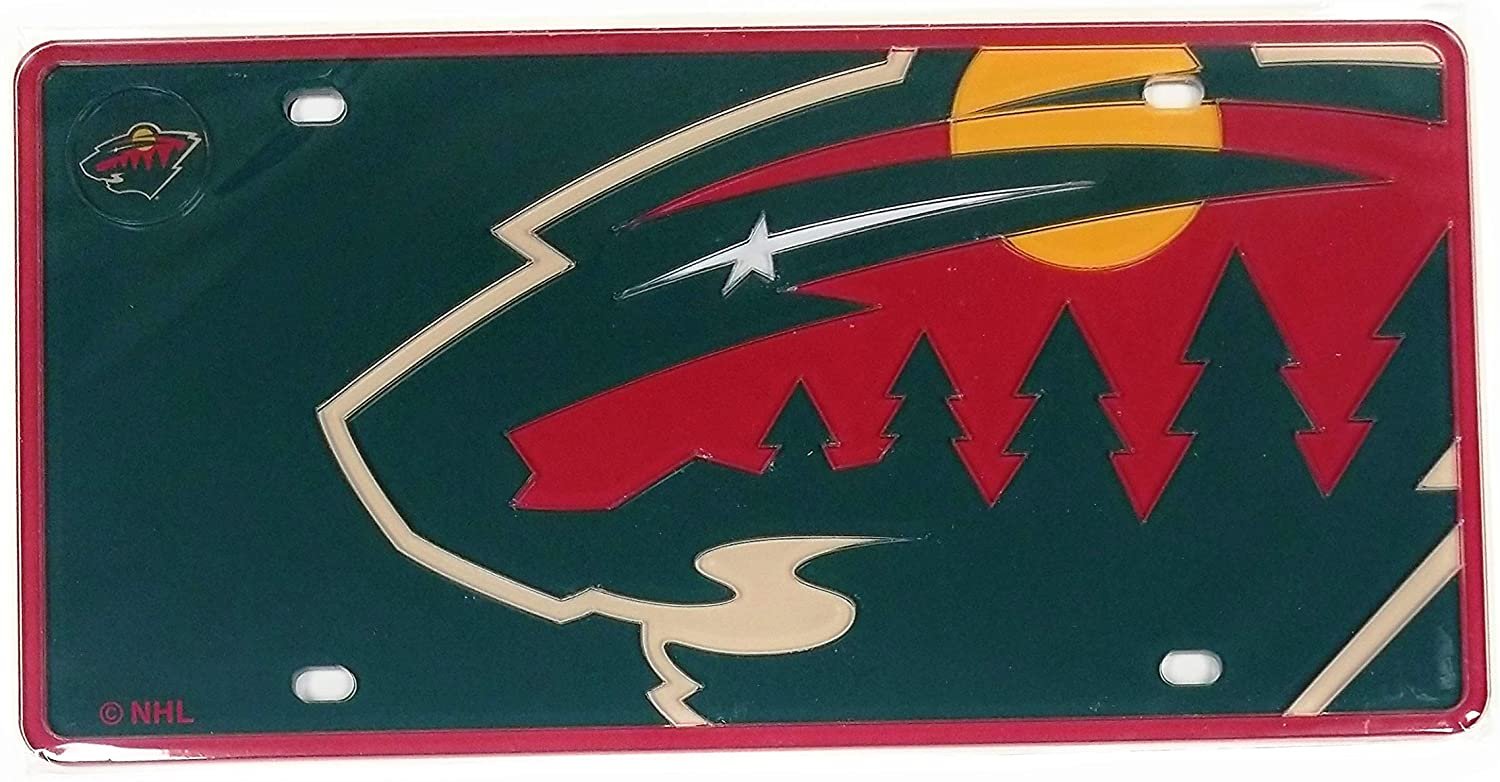 Minnesota Wild Premium Laser Cut Tag License Plate, Mega Logo, Mirrored Acrylic Inlaid, 6x12 Inch