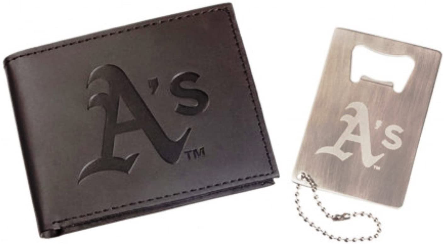 Oakland A's Athletics Leather Wallet & Bottle Opener Keychain Gift Set Baseball