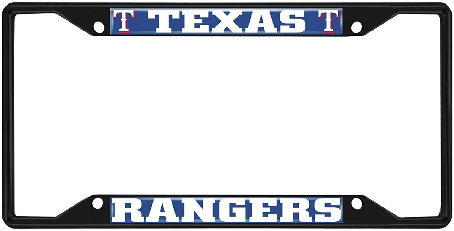 Texas Rangers Black Metal License Plate Frame Chrome Tag Cover, 12x6 Inch