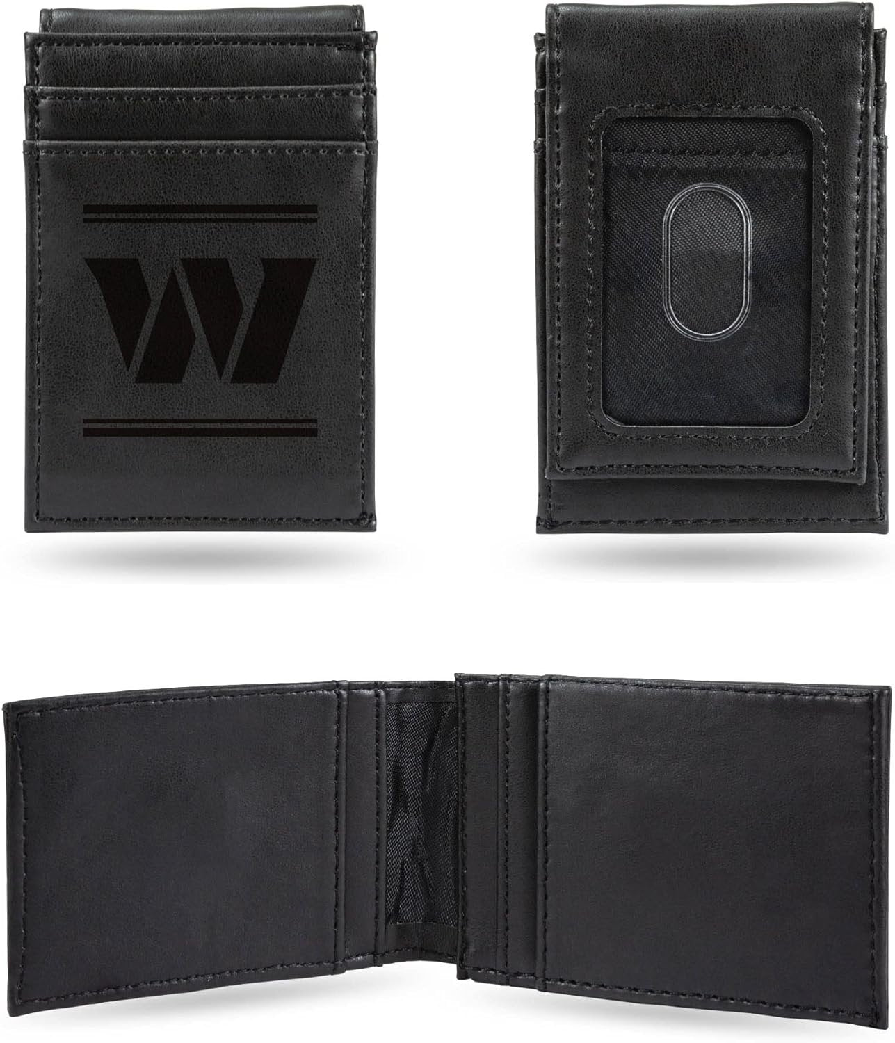 Washington Commanders Premium Black Leather Wallet, Front Pocket Magnetic Money Clip, Laser Engraved, Vegan