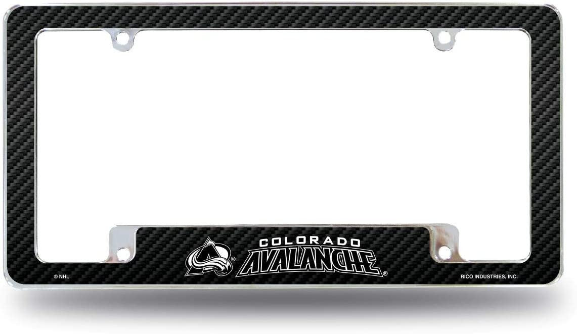 Colorado Avalanche Metal License Plate Frame Chrome Tag Cover Carbon Fiber Design 6x12 Inch