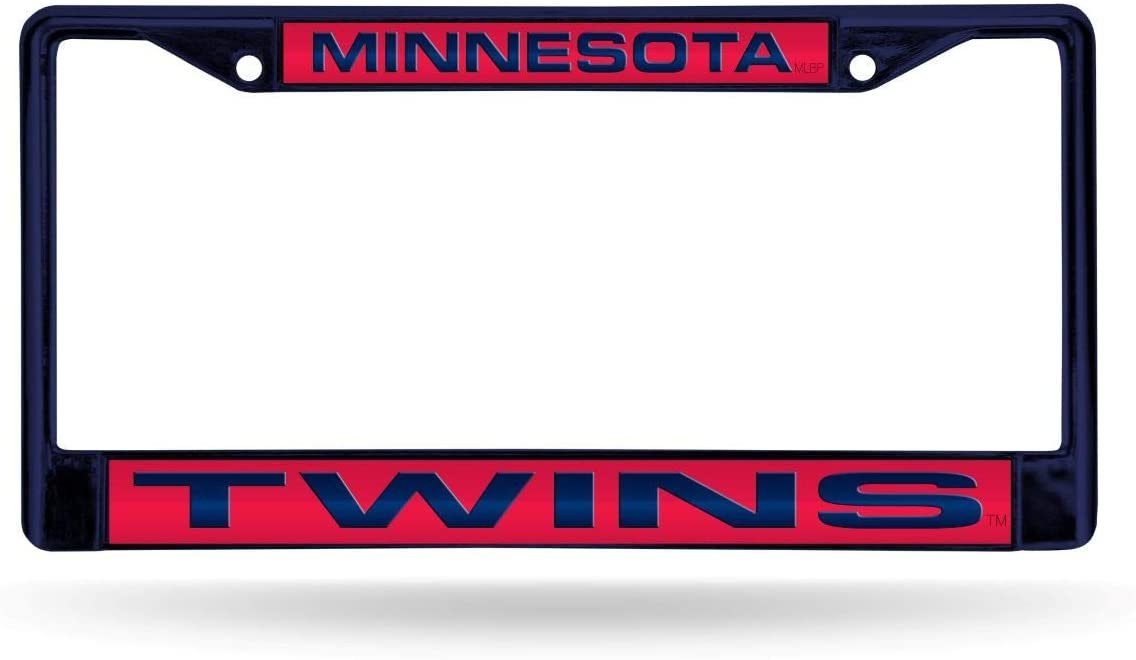 Minnesota Twins Blue Metal License Plate Frame Tag Cover, Laser Acrylic Mirrored Inserts, 12x6 Inch