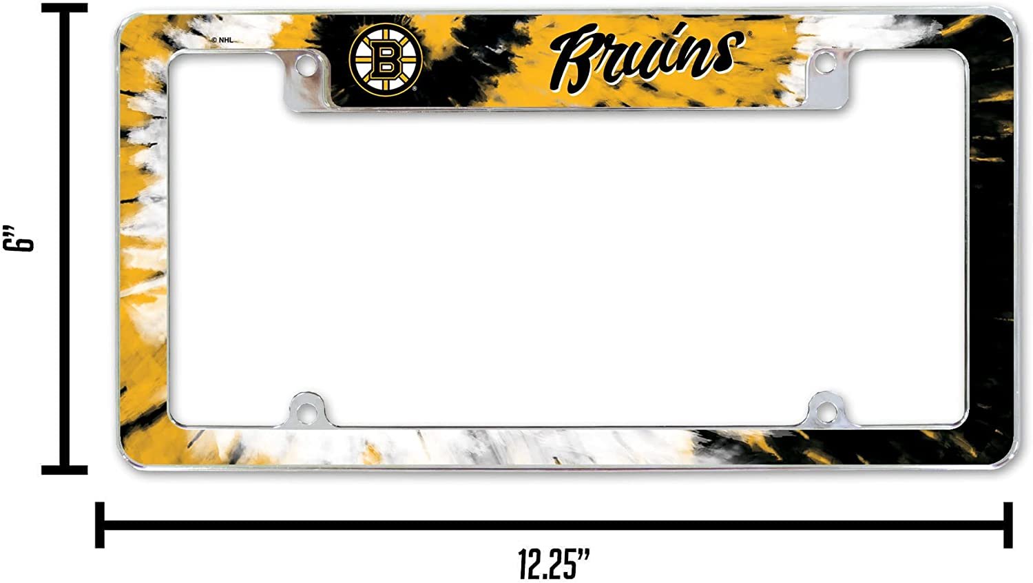 Boston Bruins Metal License Plate Frame Chrome Tag Cover Tie Dye Design 6x12 Inch