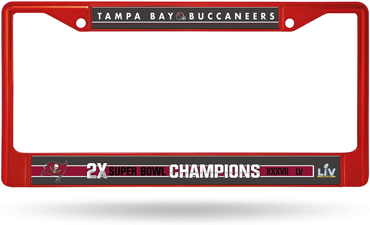 Tampa Bay Buccaneers 2 Time Super Bowl Champions Metal License Plate Frame Tag Cover, 6x12 Inch, Colored Chrome