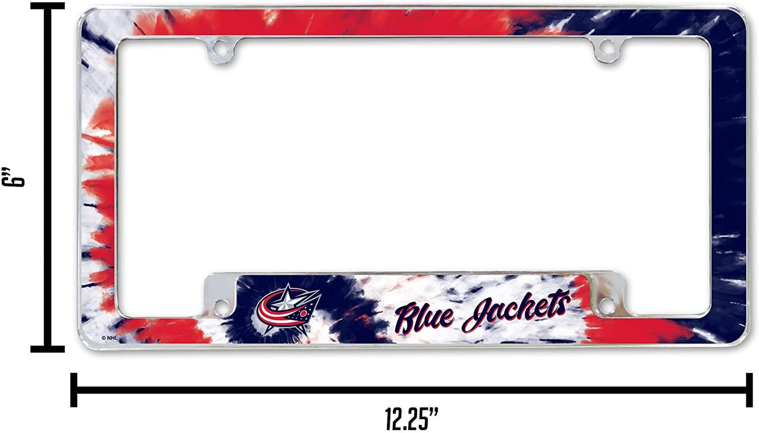 Columbus Blue Jackets Metal License Plate Frame Chrome Tag Cover Tie Dye Design 6x12 Inch
