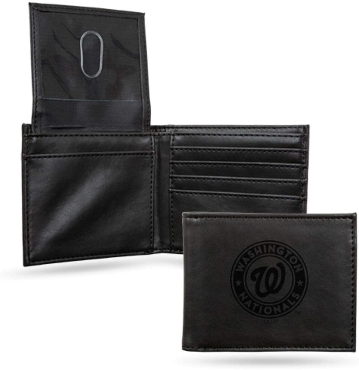 Washington Nationals Premium Black Leather Wallet, Bifold Billfold, Embossed Laser Engraved