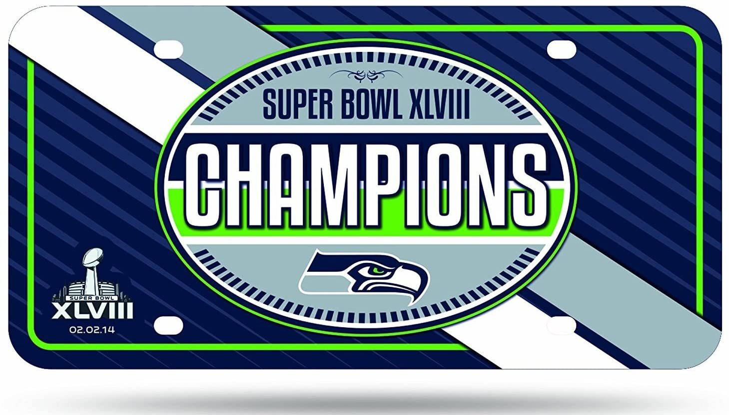 Seattle Seahawks Metal Auto Tag License Plate, 2014 Super Bowl XLVIII Champions, 6x12 Inch