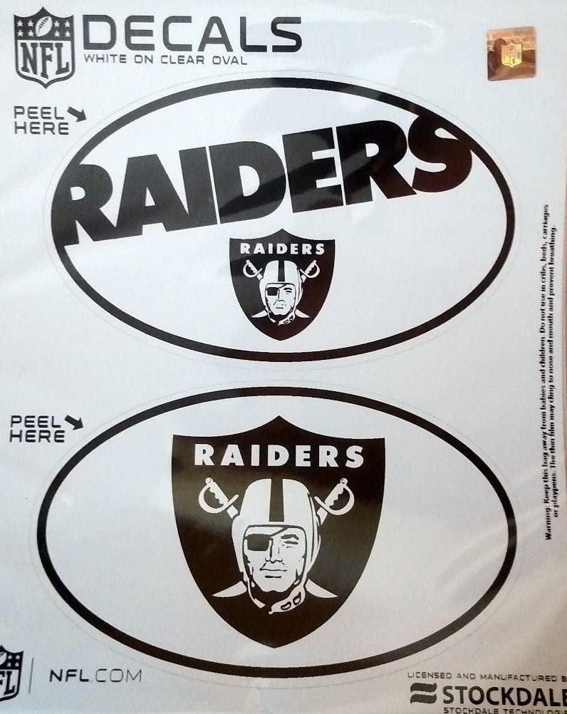 Las Vegas Raiders 2-Piece White and Clear Euro Decal Sticker Set, 4x2.5 Inch Each