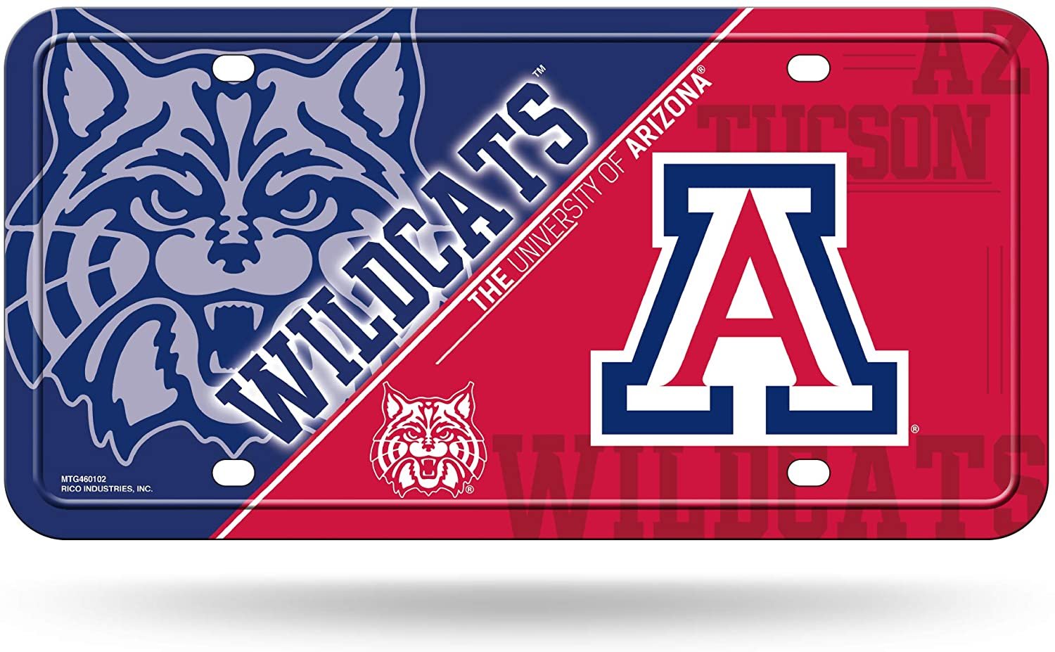 University of Arizona Wildcats Metal Auto Tag License Plate, Split Design, 6x12 Inch
