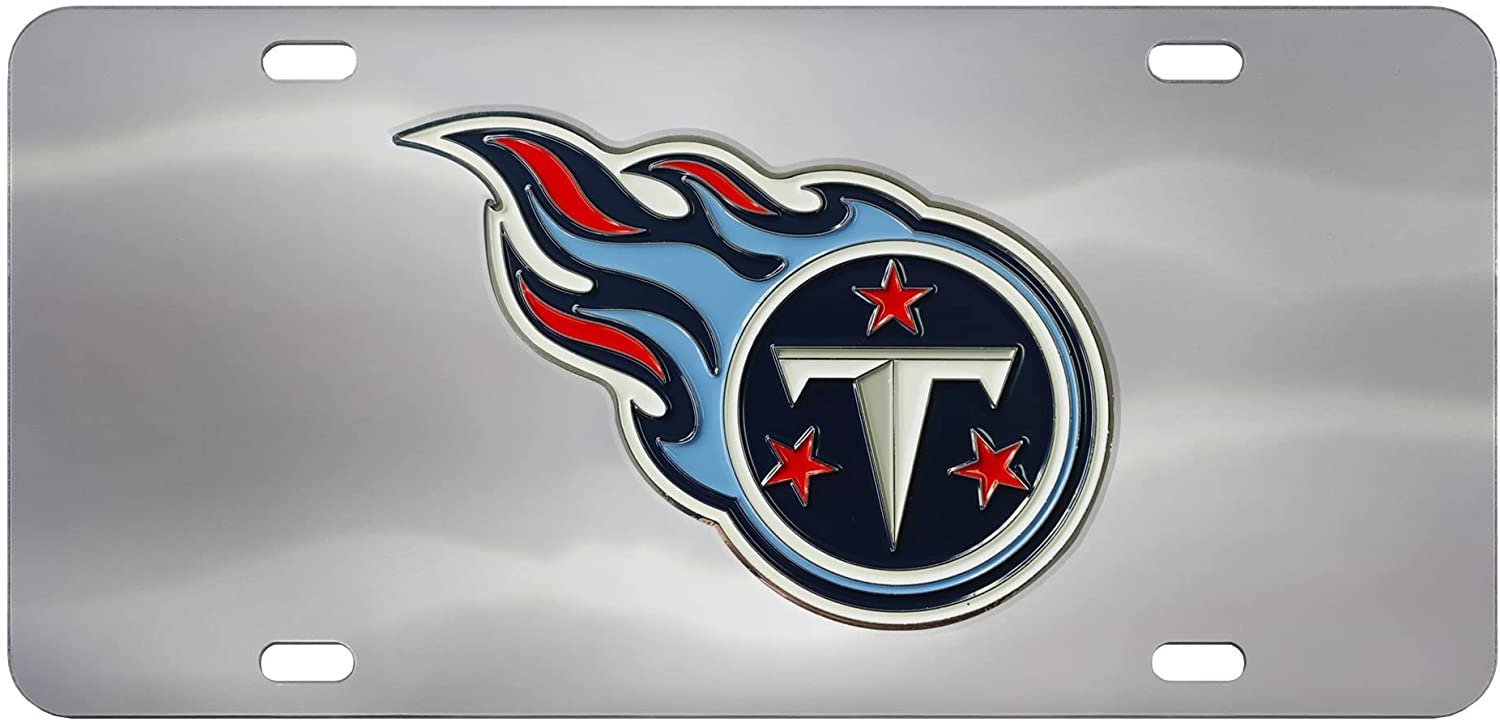 Tennessee Titans License Plate Tag, Premium Stainless Steel Diecast, Chrome, Raised Solid Metal Color Emblem, 6x12 Inch