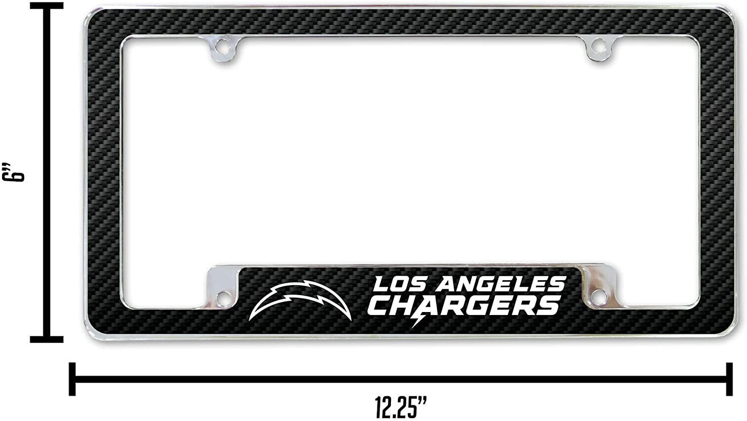 Los Angeles Chargers Metal License Plate Frame Chrome Tag Cover Carbon Fiber Design 6x12 Inch