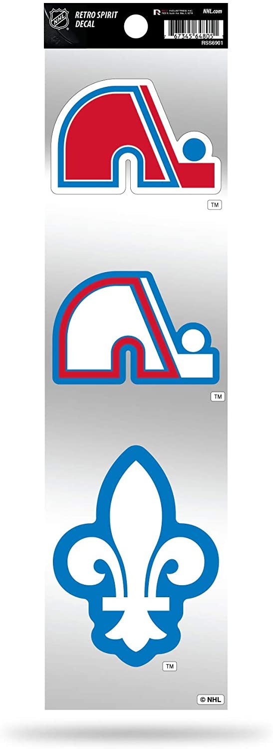 Quebec Nordiques Colorado Avalanche 3-Piece Retro Decal Sticker Sheet, Die Cut, Clear Backing, 3x12 Inch