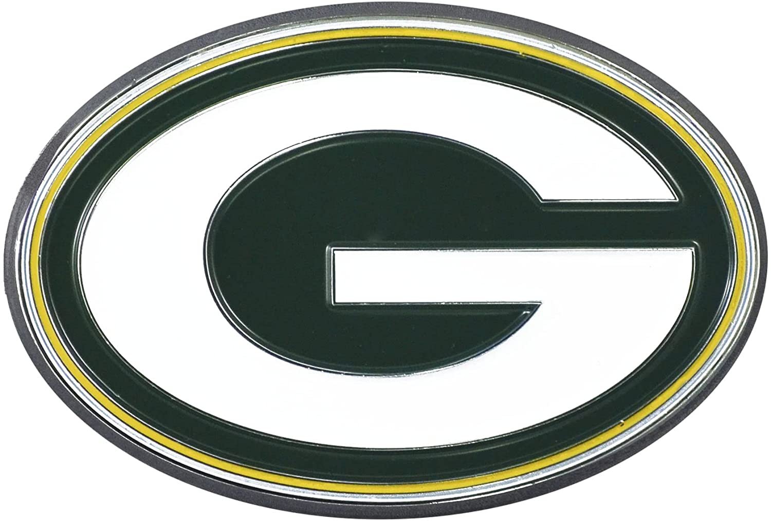 Green Bay Packers Premium Solid Metal Color Raised Auto Emblem Shape Cut Adhesive Backing